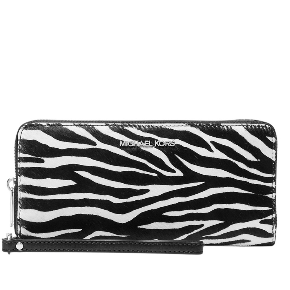 NWT MICHAEL KORS Jet Set Travel Zebra Print Calf Hair Continental Wallet